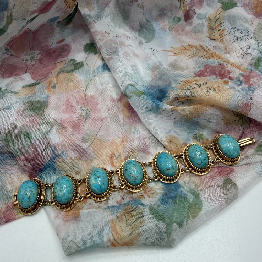 Vintage Marcel Boucher Robins Egg Cabochon Bracelet #451BR